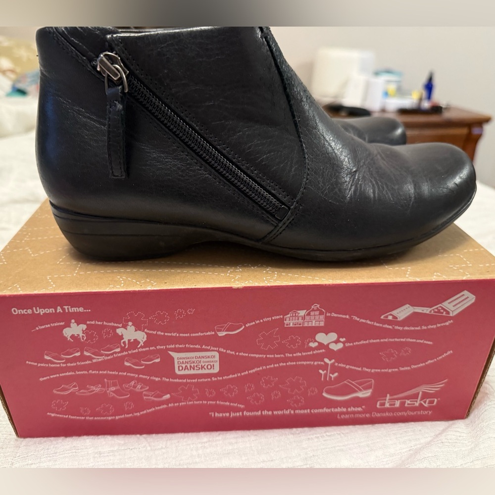 Dansko Black Leather Side-Zip Low Ankle Bootie